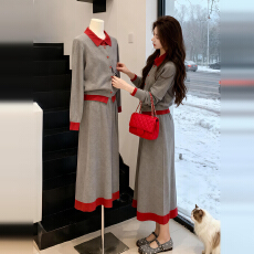 批发韩系穿搭毛衣套装裙子女秋冬撞色<b class='q'>针织衫</b>半身裙2026超火冬装一整套