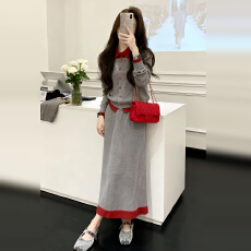 批发韩系穿搭毛衣套装裙子女秋冬撞色<b class='q'>针织衫</b>半身裙2026超火冬装一整套