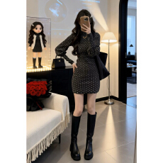 批发法式黑色碎花连衣裙子女<b class='q'>秋</b>冬季2026新款气质独特漂亮掐腰包臀短裙