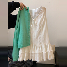 批发韩系温柔风宽松针织开衫女秋季甜美花边小吊带叠穿上衣两件套气质