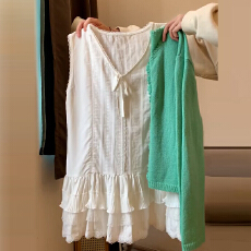 批发韩系温柔风宽松针织开衫女秋季甜美花边小吊带叠穿上衣两件套气质