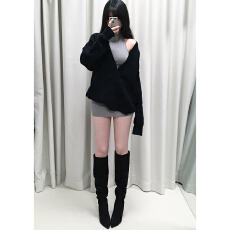 批发2026新款性感纯欲穿搭灰色挂脖<b class='q'>连衣裙</b>子女装秋<b class='q'>冬季</b>包臀裙毛衣套装