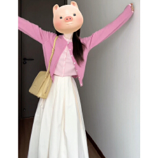 开春穿搭一整套高级感连衣裙女2026年春季新款小个子粉色套装裙