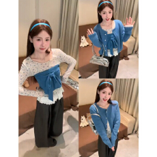 批发2026超火穿搭一整套春季新款蓝色<b class='q'>抹胸</b>背心叠穿碎花上衣搭配阔腿裤