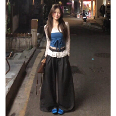 批发2026超火穿搭一整套春季新款蓝色<b class='q'>抹胸</b>背心叠穿碎花上衣搭配阔腿裤