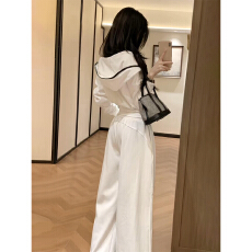 批发韩系巨好看穿搭一整套早春2026新款白色<b class='q'>卫衣</b>上衣女阔腿裤休闲套装