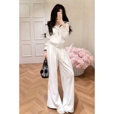 批发韩系巨好看穿搭一整套早春2026新款白色<b class='q'>卫衣</b>上衣女阔腿裤休闲套装