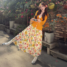 批发法式碎花连衣裙子女早春季2026新款韩系巨好看多巴胺穿搭套装长裙