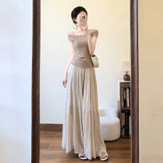 批发韩系高知感气质<b class='q'>连衣裙</b>子女2026新款春夏季一字肩上衣网纱长裙套装