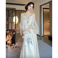 2026新款新中式禅意风薄纱吊带连衣裙子早春季温柔清冷感长裙套装