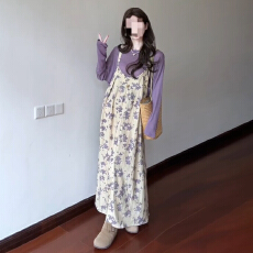 批发法式<b class='q'>紫色</b>碎花吊带<b class='q'>连衣裙</b>女早春2026新款巨好看穿搭一整套长裙套装