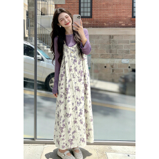 批发法式<b class='q'>紫色</b>碎花吊带<b class='q'>连衣裙</b>女早春2026新款巨好看穿搭一整套长裙套装