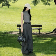 批发韩系松弛感灰色短袖西装裤套装女夏季2026新款气质一整套ootd穿搭