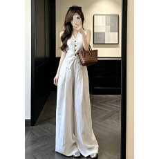 批发老钱风马甲阔脚裤<b class='q'>两件套装</b>女2026新款夏季独特漂亮巨好看韩系穿搭