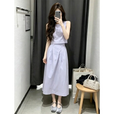 批发韩系巨好看绝美穿搭紫色无袖<b class='q'>背心</b>套装连衣裙子女夏季2026新款<b class='q'>长裙</b>
