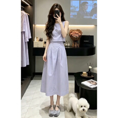 批发韩系巨好看绝美穿搭紫色无袖<b class='q'>背心</b>套装连衣裙子女夏季2026新款<b class='q'>长裙</b>