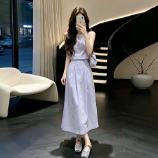 批发韩系巨好看绝美穿搭紫色无袖<b class='q'>背心</b>套装连衣裙子女夏季2026新款<b class='q'>长裙</b>