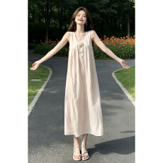 批发法式甜美粉色v领无袖背心<b class='q'>连衣裙</b>子女2026夏季新款宽松绝美小长裙