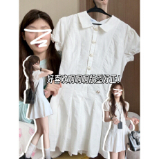 学院风白色泡泡袖翻领衬衫连衣裙子女2026新款夏收腰显瘦甜美短裙