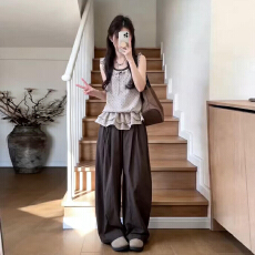 批发韩系超火ootd松弛感穿搭2026夏季独特漂亮绝美波点上衣阔腿<b class='q'>裤</b><b class='q'>套装</b>
