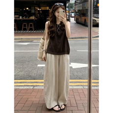 批发巨好看ootd穿搭一整套2026新款咖色背心上衣女夏季阔腿<b class='q'>裤</b><b class='q'>两件套装</b>