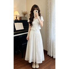 批发大方得体绝美白色<b class='q'>衬衫</b>套装<b class='q'>连衣裙</b>子夏季韩系高级感穿搭一整套长裙