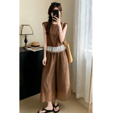 批发法式复古慵懒风<b class='q'>套装</b>女2026夏季新款立体花边撞色背心阔腿裤两件套