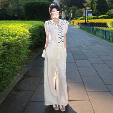 批发老钱风透气V领<b class='q'>针织衫</b>女夏季宽松显瘦百搭上衣高级感条纹披肩套装