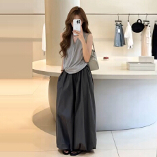 批发韩系巨好看ootd穿搭一整套2026新款无袖挂脖<b class='q'>上衣</b>女夏季阔腿<b class='q'>裤</b><b class='q'>套装</b>
