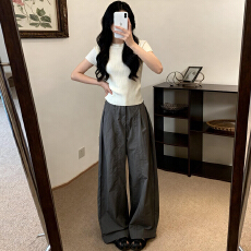 批发巨好看超火穿搭一整套2026新款爆款白色短袖T恤女夏季阔腿<b class='q'>裤</b><b class='q'>套装</b>
