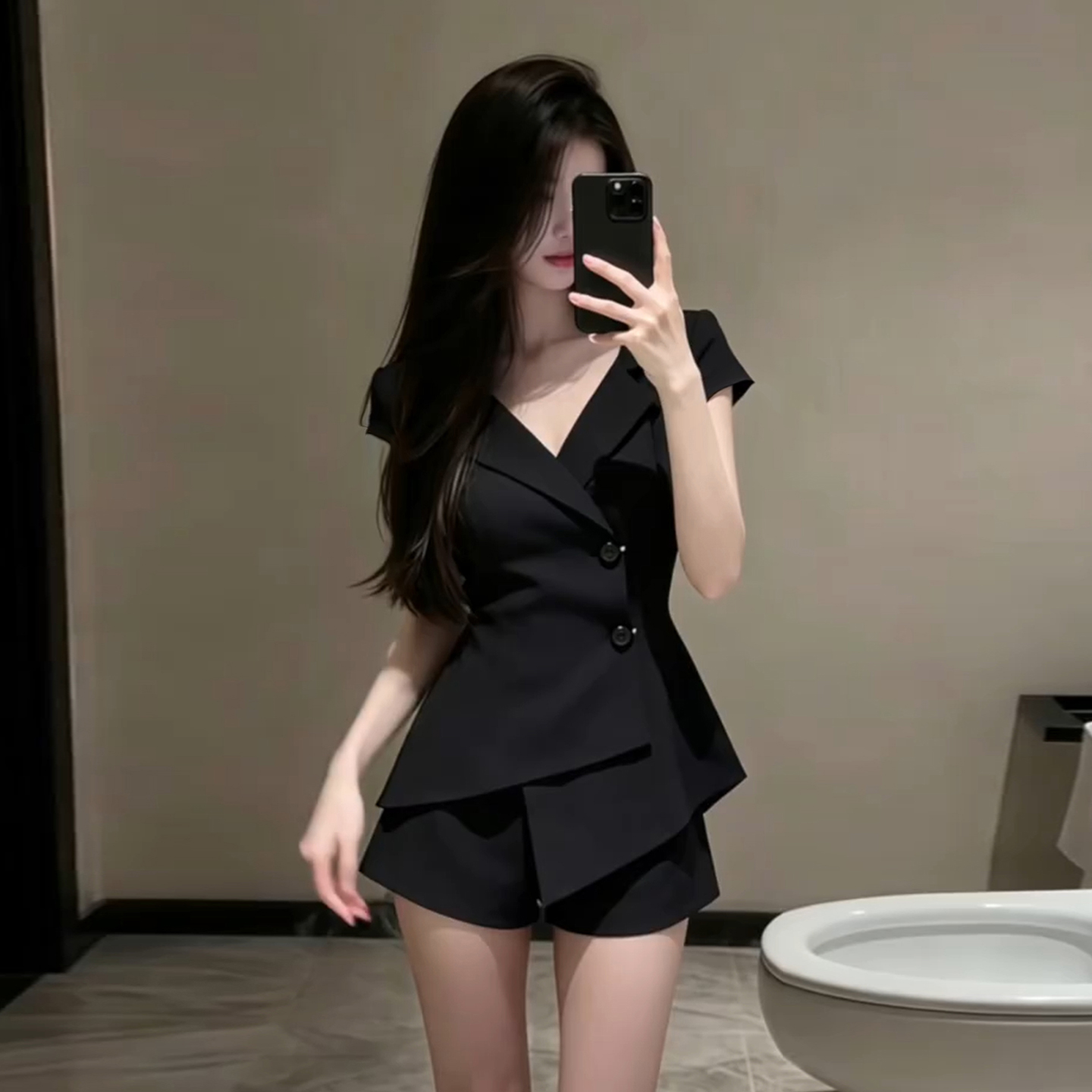 法式黑色短袖连衣裙子女夏季新款巨好看穿搭一整套装漂亮短裙  服裝批發女裝批發服飾貨源