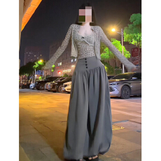 批发韩系巨好看ootd穿搭一整套<b class='q'>蕾丝</b>拼接<b class='q'>吊带</b>开衫阔腿裤子夏季三件套装