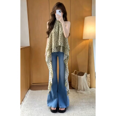 黄色波点吊带背心女装夏季外穿不规则无袖挂脖上衣高级感漂亮穿搭