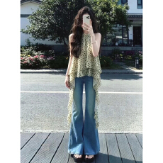 黄色波点吊带背心女装夏季外穿不规则无袖挂脖上衣高级感漂亮穿搭
