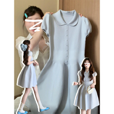 批发法式气质蓝色泡泡袖连衣裙子女<b class='q'>夏季</b>2026新款漂亮绝美收腰a字短裙
