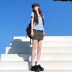 批发夏日绝美法式蓝色<b class='q'>衬衫</b>半身裙子女夏季2026新款巨好看漂亮两件套装