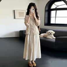 批发法式气质<b class='q'>衬衫</b>半身连衣裙子女夏季2026新款巨好看穿搭一整套装长裙