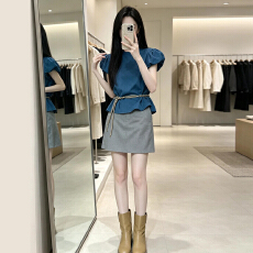 批发法式复古泡泡袖<b class='q'>衬衫</b>连衣裙女夏季2026新款小个子穿搭一整套装短裙