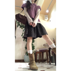 批发韩系减龄POLO领短袖针织衫内搭<b class='q'>打底</b>衫女碎花半身裙套装女秋冬新款