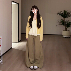 批发韩系松弛感穿搭一整套女早秋季温柔风开衫内搭吊带阔腿<b class='q'>裤</b>子三件套