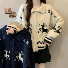 批发大码实拍  2025秋<b class='q'>冬</b>新款韩系氛围感慵懒风简约百搭小鹿针织毛衣