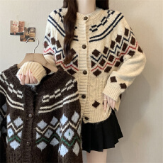 批发大码实拍  2025秋<b class='q'>冬</b>新款费尔岛风提花设计感百搭显瘦针织开衫毛衣