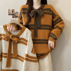 批发<b class='q'>大码</b><b class='q'>实拍</b>  2025秋冬新款韩系撞色设计感软糯系带宽松百搭毛衣