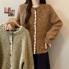 批发<b class='q'>大码</b><b class='q'>实拍</b>  2025秋冬新款韩系复古花边圆领高级感简约百搭开衫毛衣