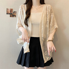 批发大码实拍  2026春季新款波西米亚度假风蕾丝镂空防晒针织开衫