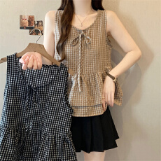 批发<b class='q'>大码</b><b class='q'>实拍</b>  2026新款韩系纯欲风格纹系带蝴蝶结显瘦无袖背心上衣