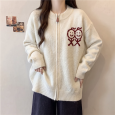 批发大码实拍  秋季新款韩版宽松修身显瘦圆领百搭针织拉链<b class='q'>开衫</b>毛衣