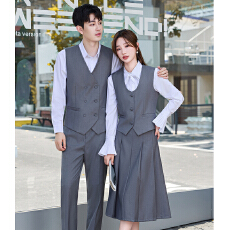 批发秋冬季气质V领灰色马甲<b class='q'>套装</b>男女简约干练学院风制服通勤修身马夹