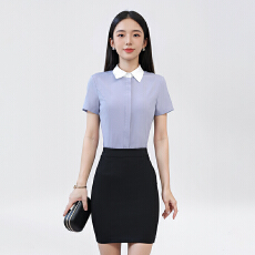 批发简约干练衬衫女新款<b class='q'>夏季</b>短袖气质<b class='q'>工作服</b>正装大码工装职业白衬衣