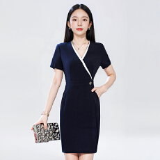 批发通勤职业<b class='q'>工作服</b>短袖连衣裙女<b class='q'>夏季</b>新款气质美容院酒店服务员工装裙